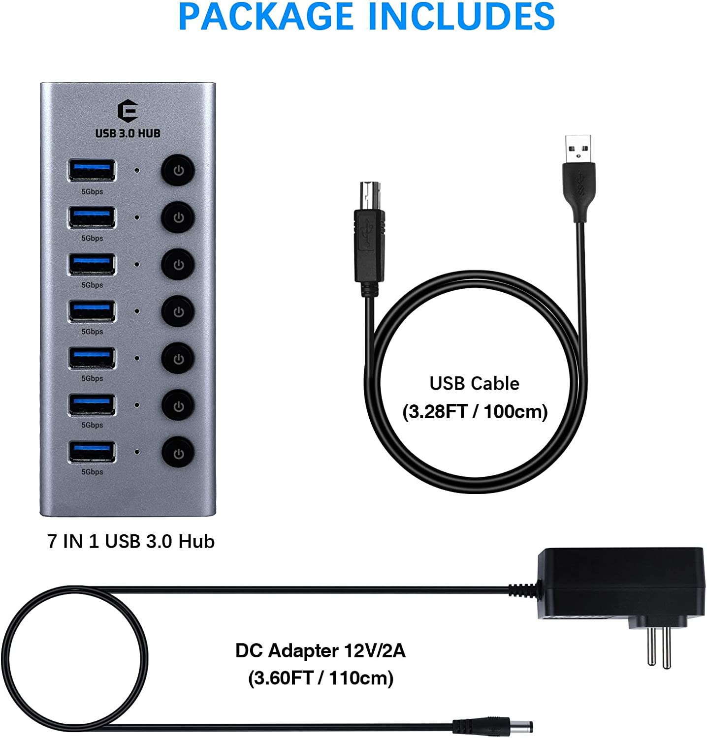 USB Hub Splitter 7-Port Adapter Mac OS X 10.2, Windows 10/8/7/Vista/XP, Linux