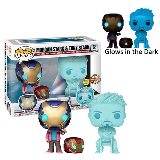 FUNKO POP 2er Pack - Morgan Stark & Tony Stark - Glows in the Dark - Vinyl Figur - Neu