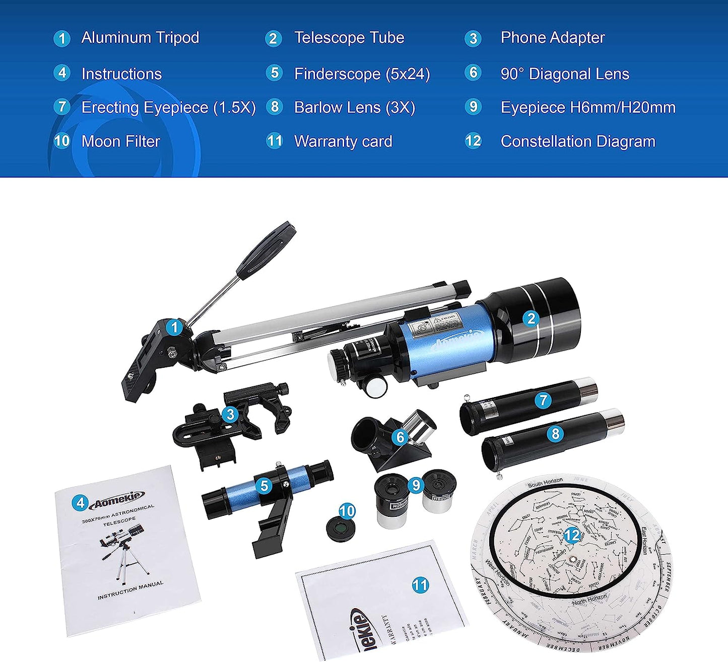 Teleskop Kinder Einsteiger 30070MM Astronomisches Fernrohr Refraktor Stativ & Sucherfernrohr