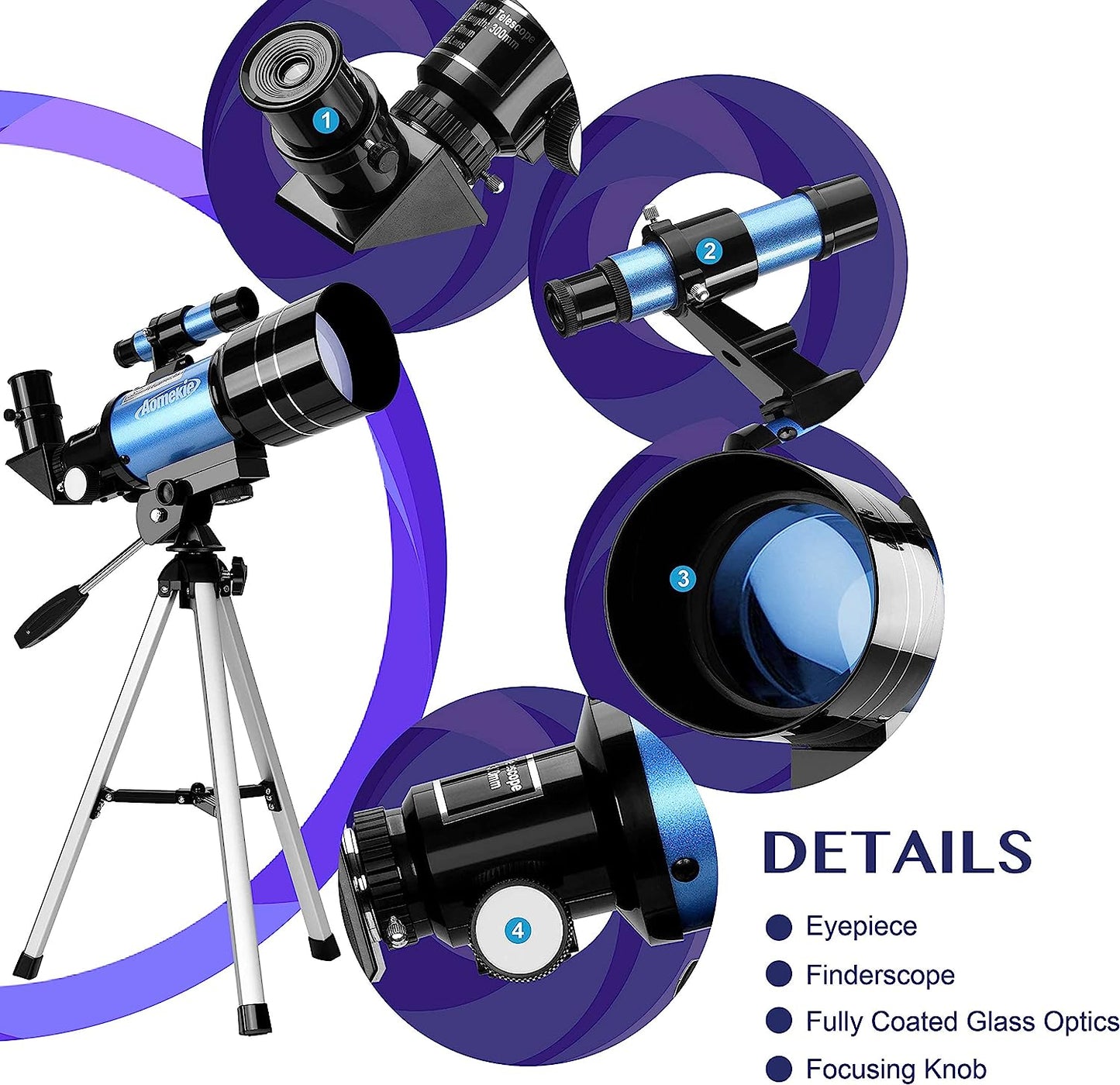 Teleskop Kinder Einsteiger 30070MM Astronomisches Fernrohr Refraktor Stativ & Sucherfernrohr