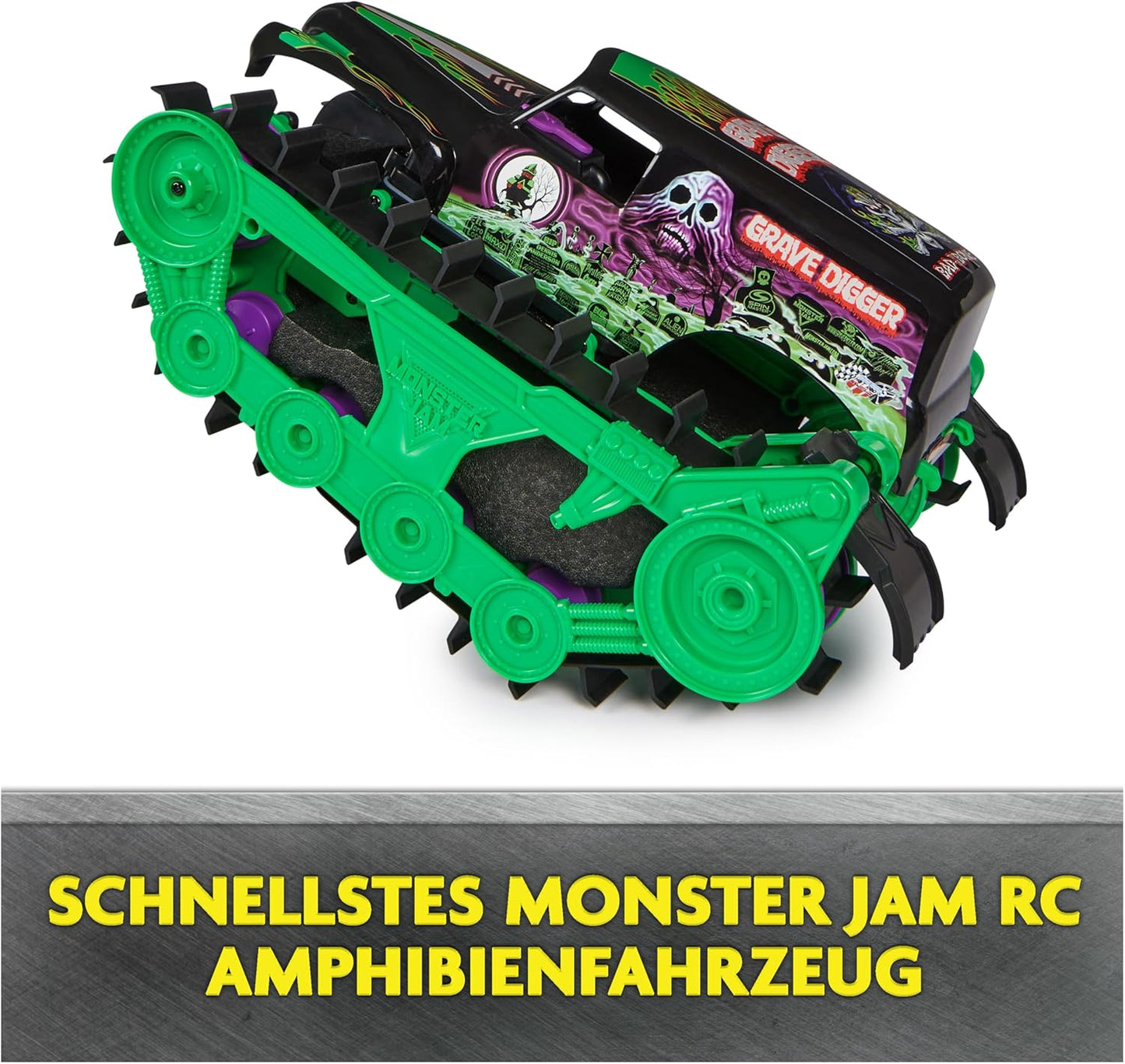 Monster Jam Grave Digger Trax RC Monster Truck für Land & Wasser Spielzeug Kinder