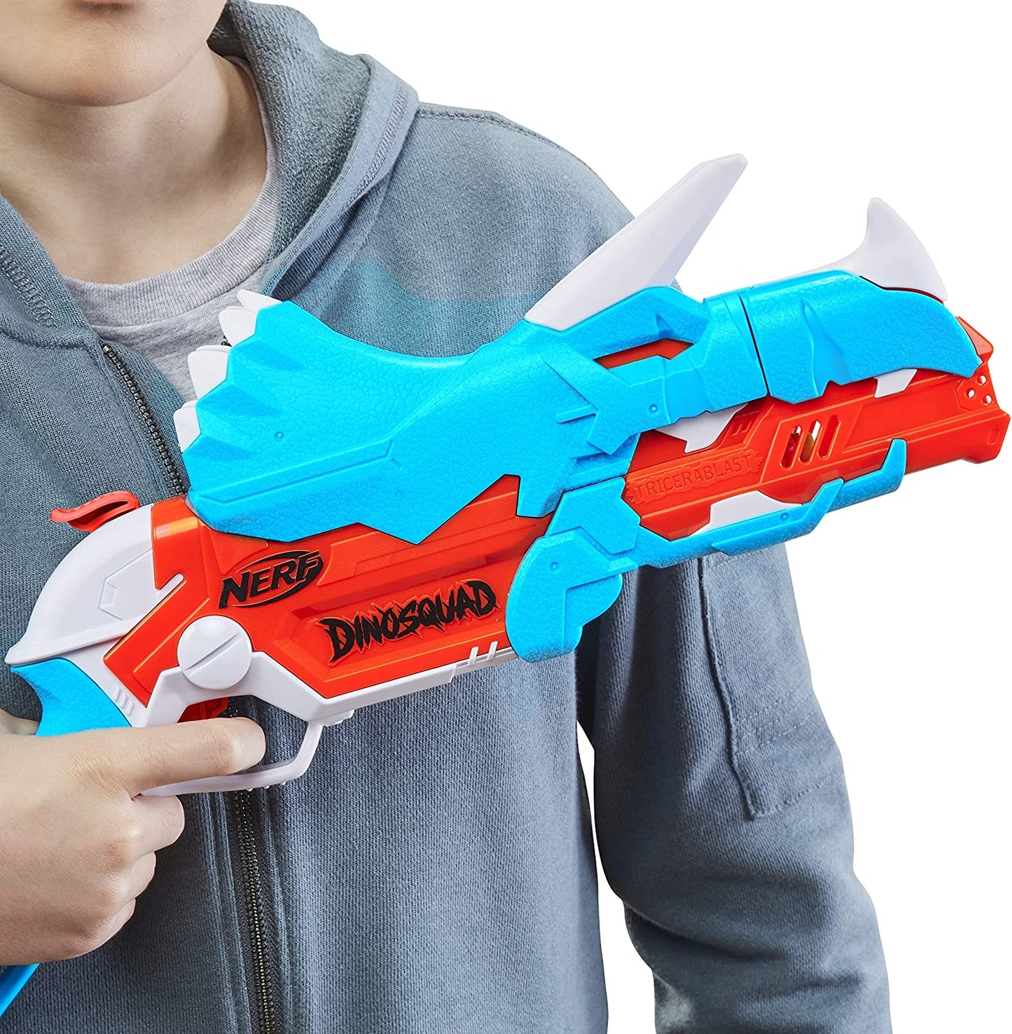 NERF DinoSquad Tricera-Blast Blaster, aufklappbarer 3-Dart Lauf, 12 Nerf Darts Triceratops