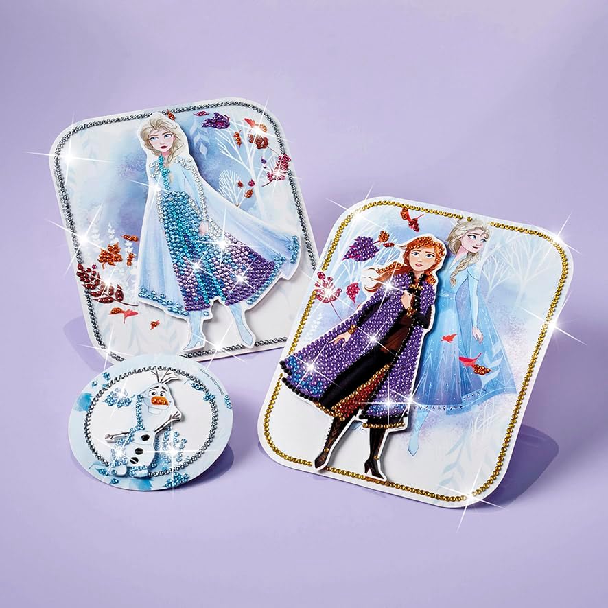 Frozen Crystal Art Diamond Painting-Set: 3D Karten (Anna & Elsa & Olaf) mit Glitzersteinen