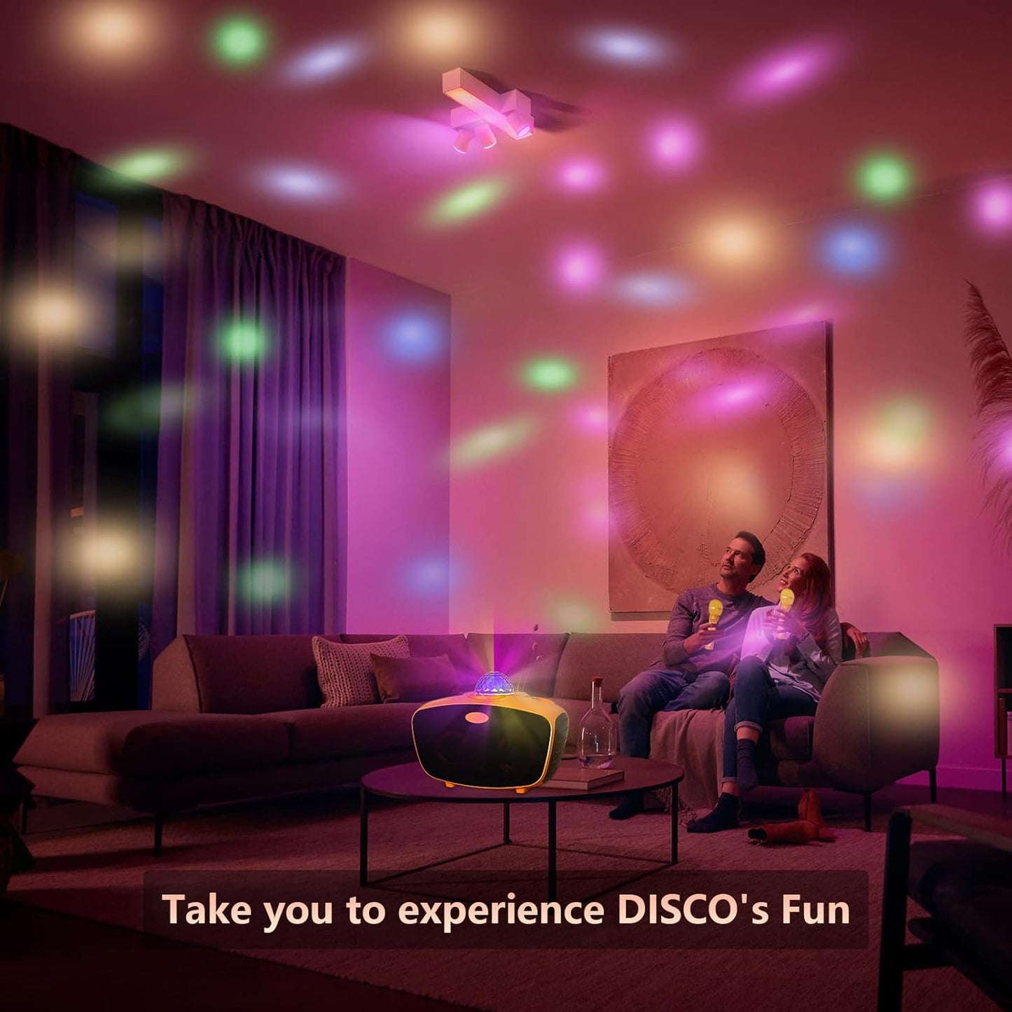 RUBEHOOW Karaoke Maschine mit 2 drahtlosen Mikrofonen und buntem Disco Lichteffekt