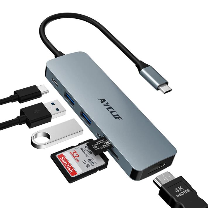 USB C Hub Adapter MacBook Pro / Air iPad Pro - 6 in 1 - 4K HDMI Ausgang Laptop Surface Pro 8 Kartenleser