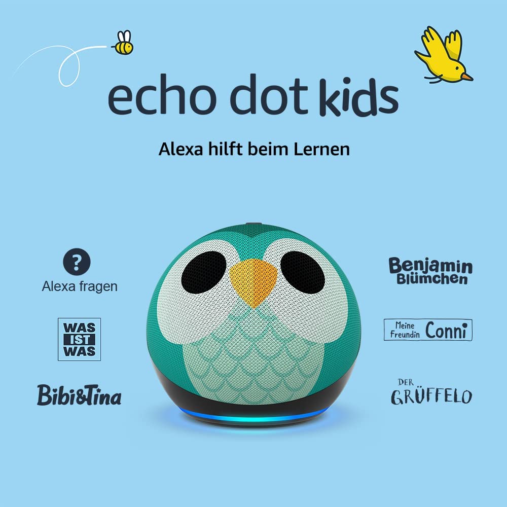 Echo Dot Kids (5. Generation, 2022) inkl 1 Jahr Amazon Kids+ Mitgliedschaft - für Kinder - Eulen-Design