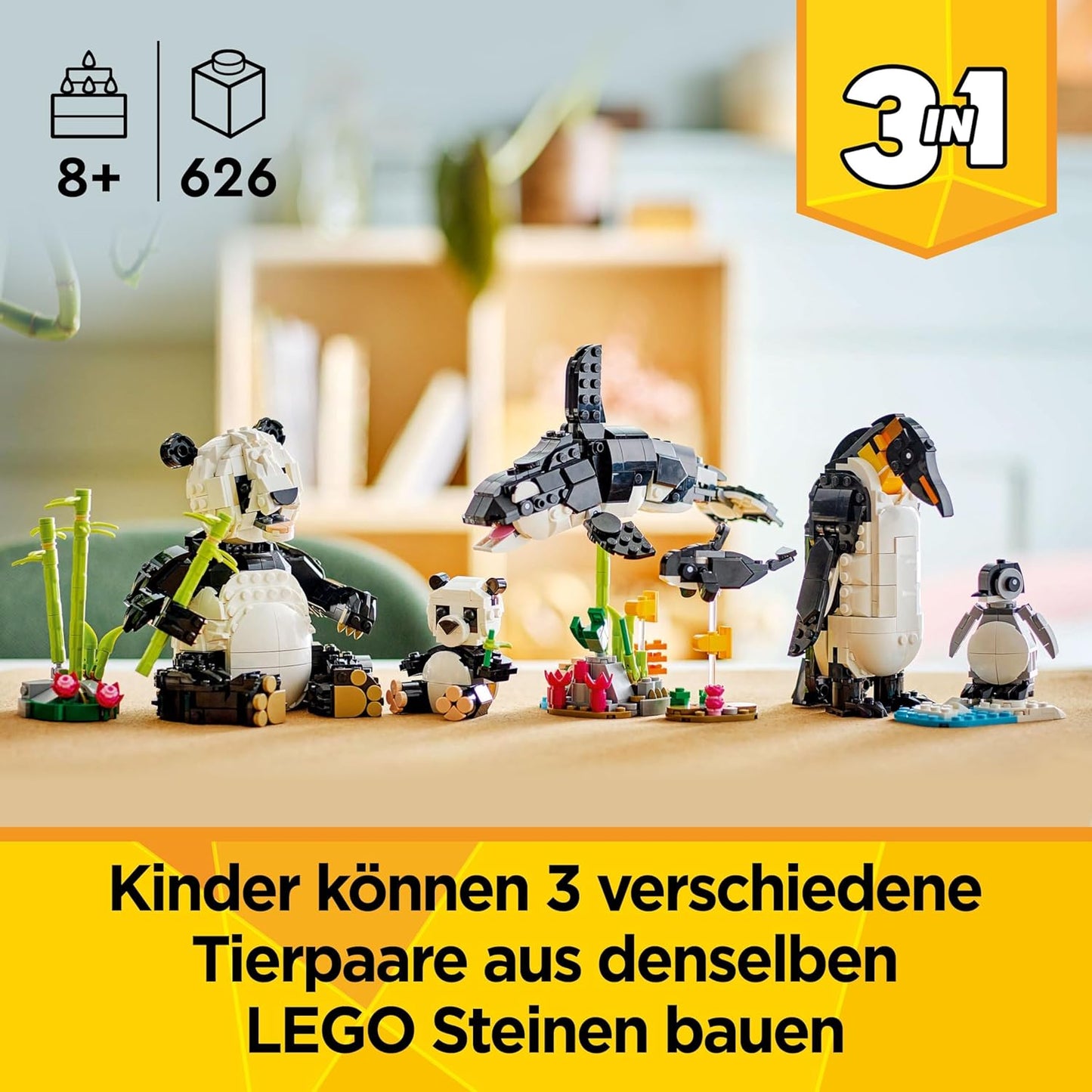 LEGO Creator 31165 Wilde Tiere 3 in 1 Tierfamilie Pandas, Pinguine & Orca Schwertwale - NEU