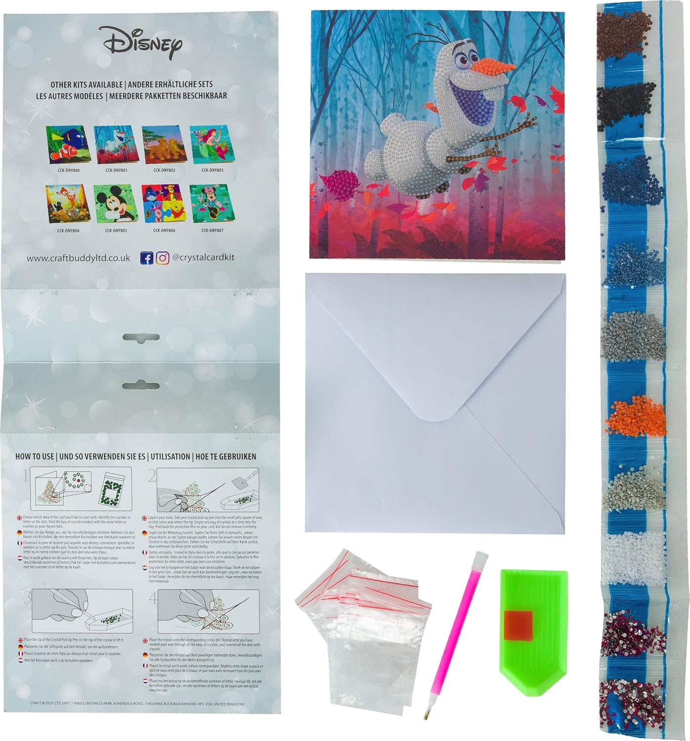 Craft Buddy Crystal Art Diamond Painting Set - Frozen Floating Olaf, 18x18cm Karte