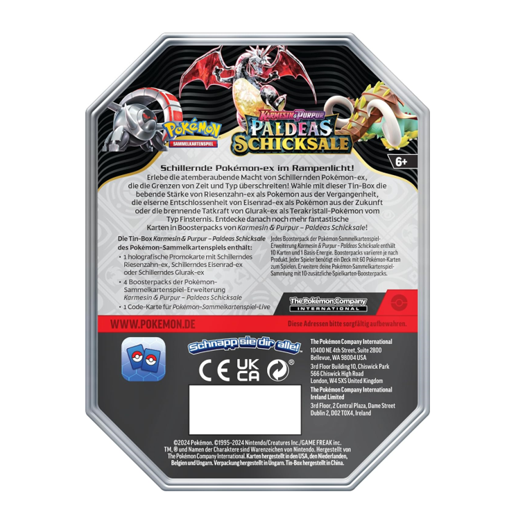 Tin Box Karmesin & Purpur - Paldeas Schicksale - inkl. schillerndes Glurak Promokarte - Pokemon TCG