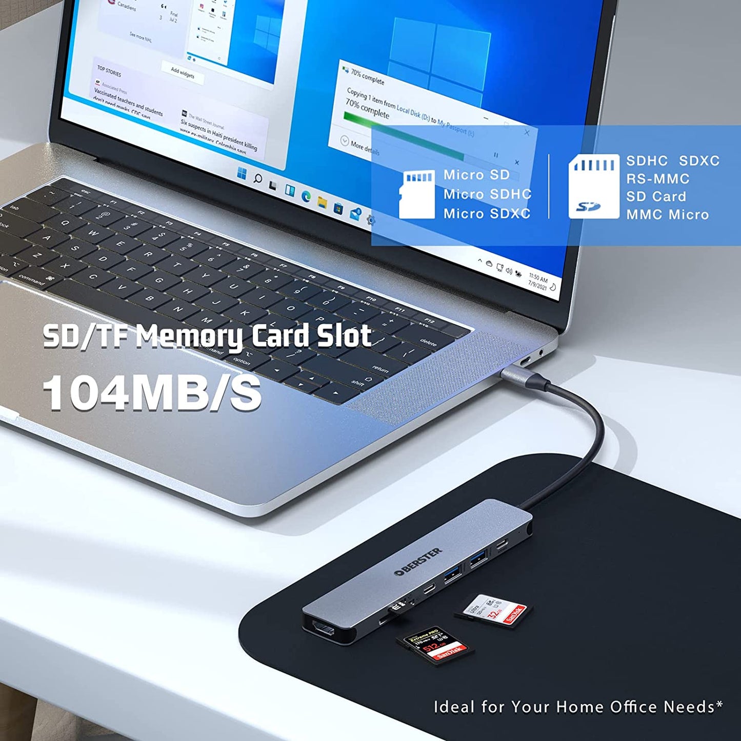 USB C Hub 7 in 1 Adapter MacBook Pro/Air/Surface iPad 4K HDMI Ausgang Laptop Kartenleser