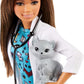 Barbie GJL63 - Brünette Barbie Tierärztin Puppe mit Arztkittel, Kleid und Kätzchen