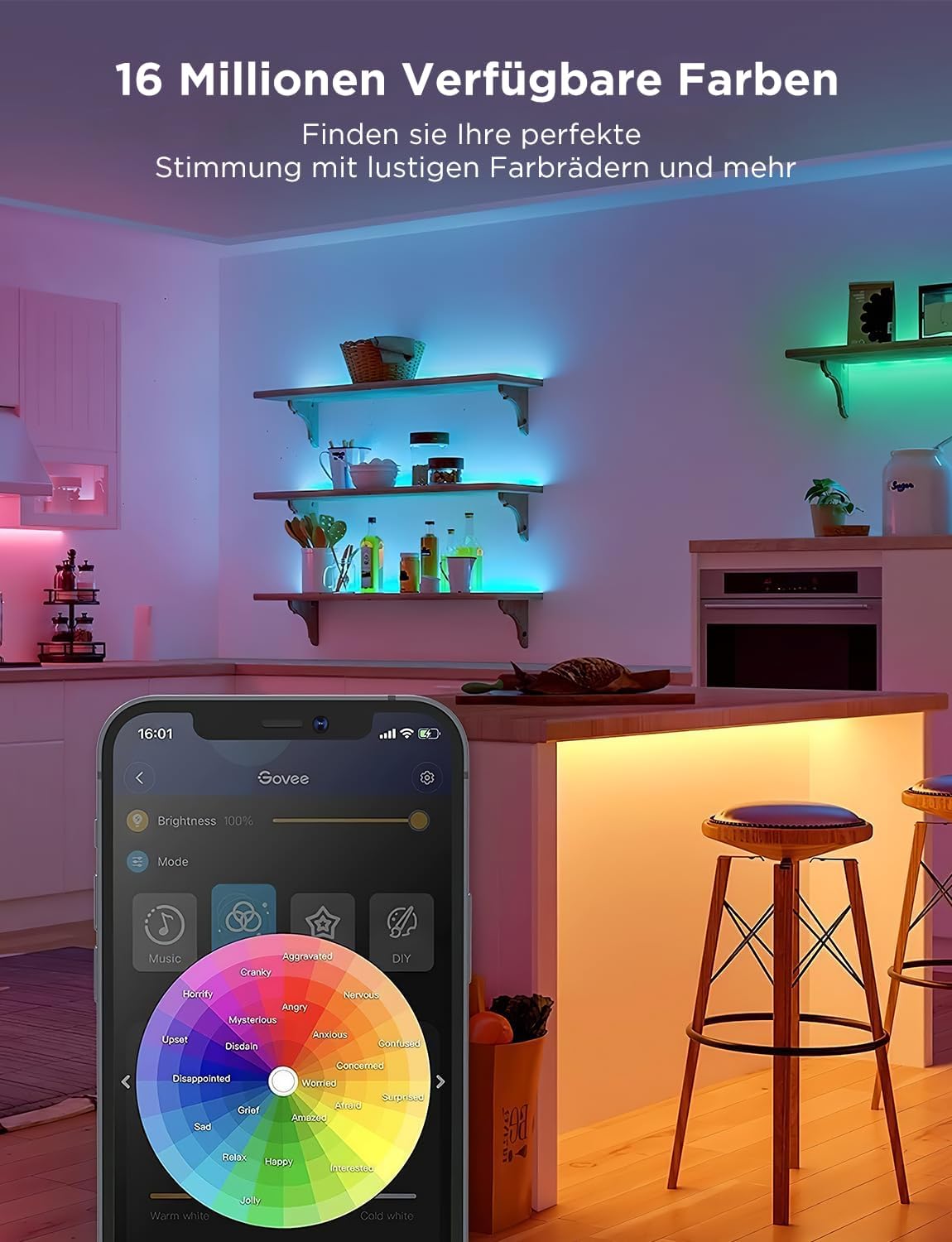 Govee LED Strip 40m, Bluetooth RGB LED Streifen mit App-Steuerung, Farbwechsel, Musik Sync (Kopie)