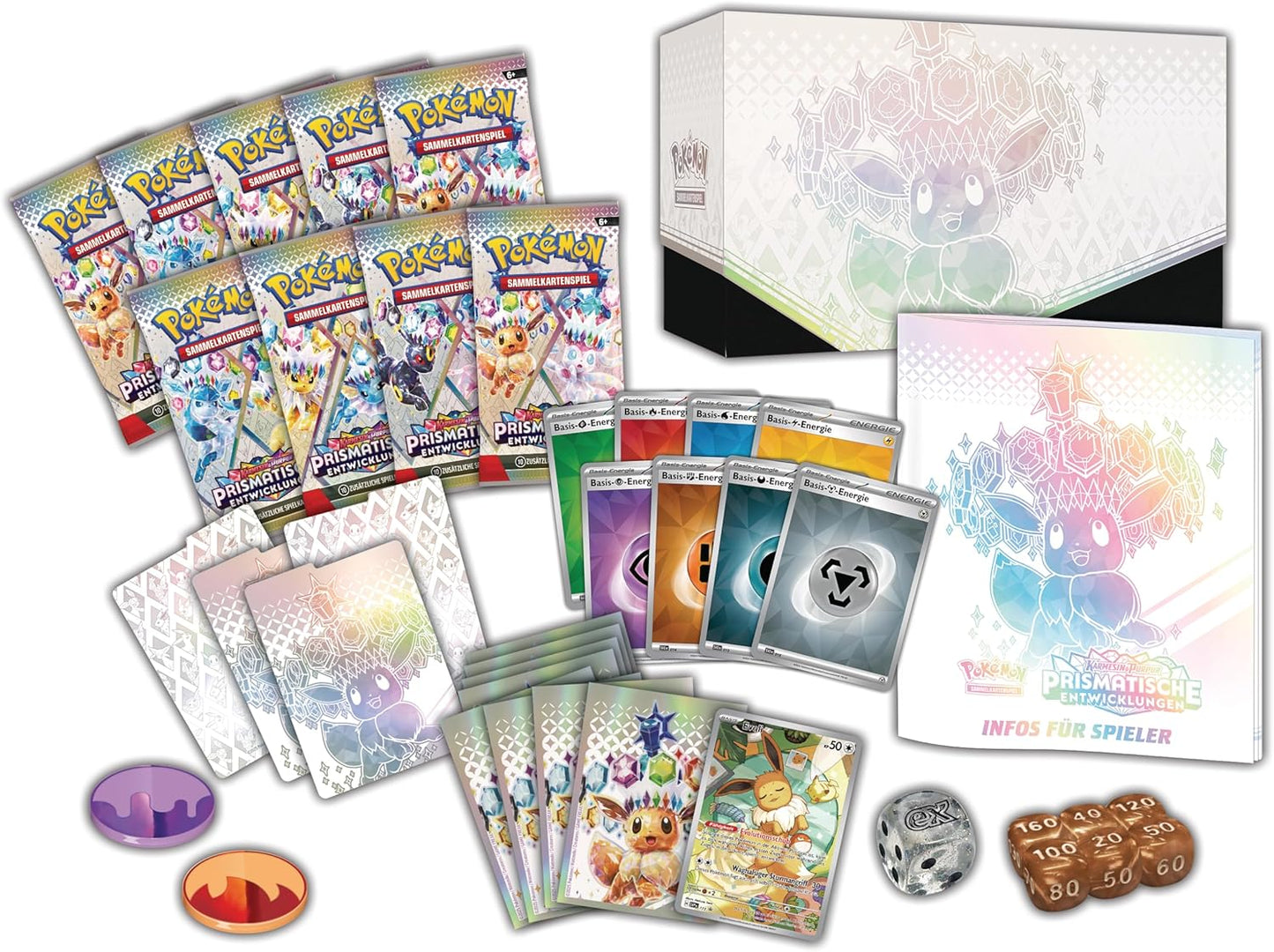Pokemon prismatische Entwicklungen Top Trainer Box ETB (9 Booster & Evoli Promo) DE