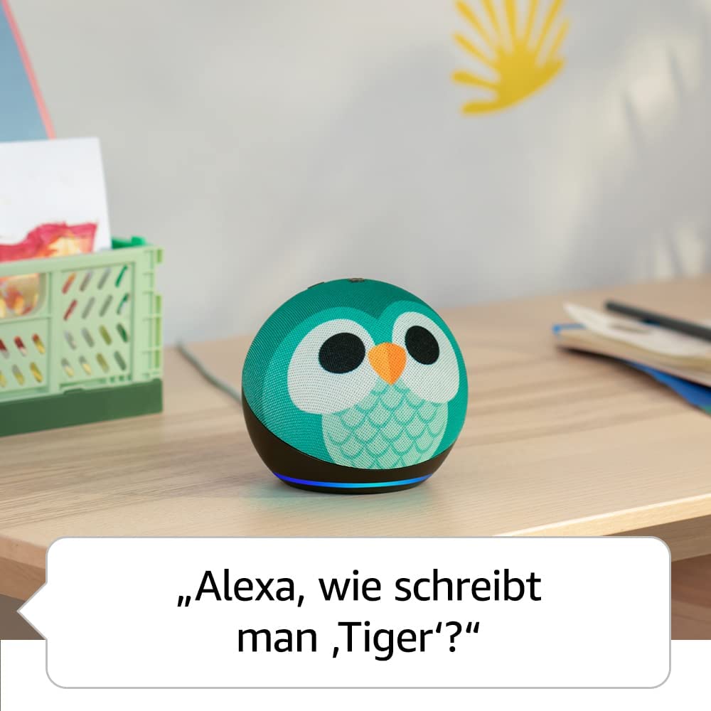 Echo Dot Kids (5. Generation, 2022) inkl 1 Jahr Amazon Kids+ Mitgliedschaft - für Kinder - Eulen-Design