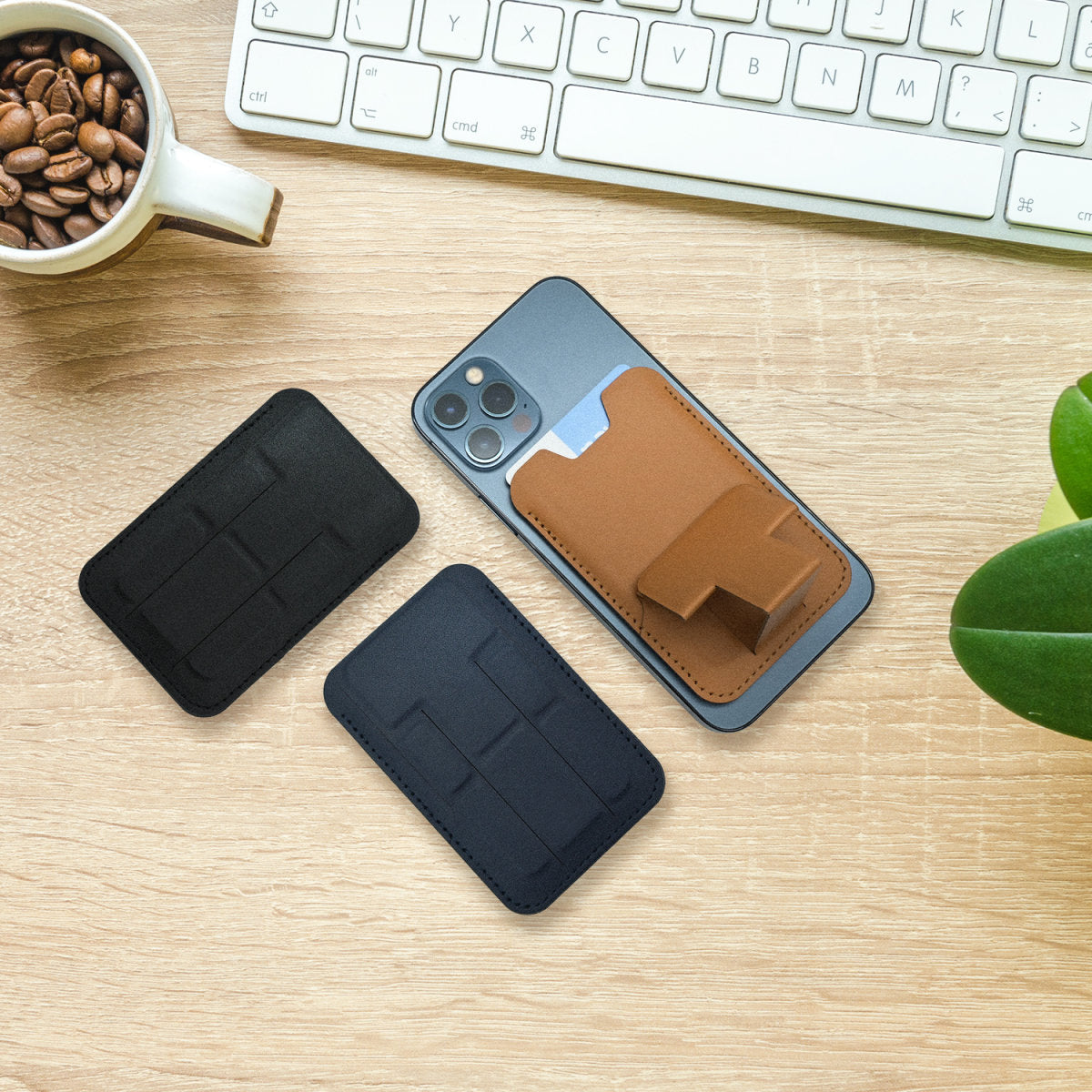 Kickstand Wallet braun Karten-Etui Handy Smartphone Halterung for Apple Ihpone Samsung & more