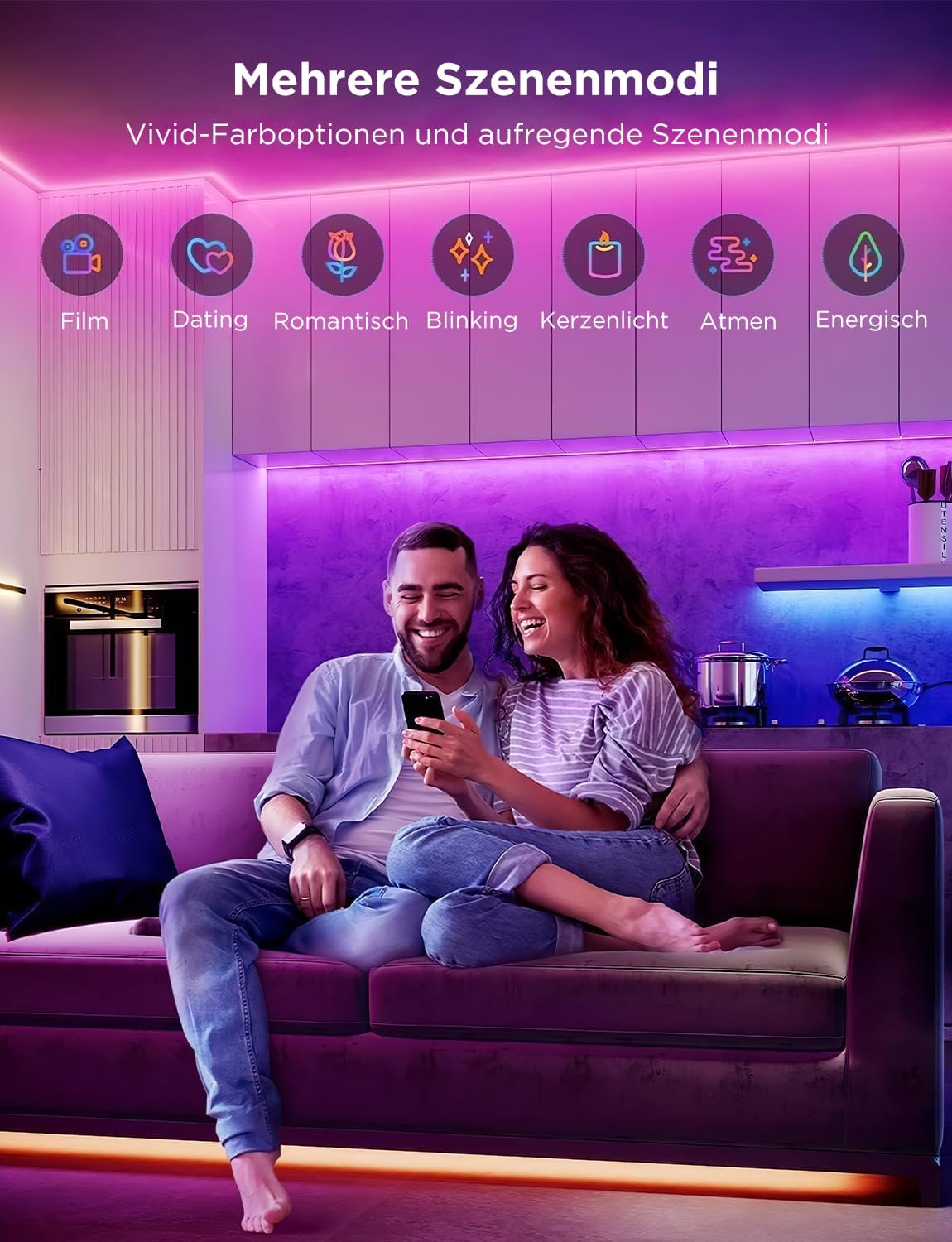 Govee LED Strip 40m, Bluetooth RGB LED Streifen mit App-Steuerung, Farbwechsel, Musik Sync (Kopie)