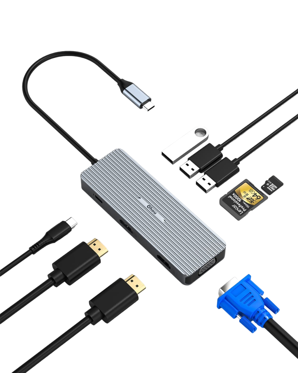 Hub USB C for MacBook 9 in 1 Docking Station Dual Monitor 4 K HDMI, SD/TF Kartenleser