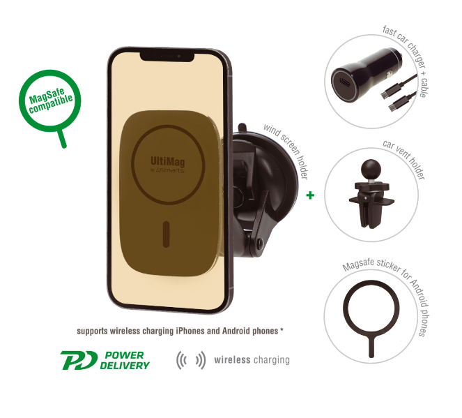 Wireless Kfz Ladeset UltiMag RoadTrip 15W schwarz for Apple Iphone Samsung & more