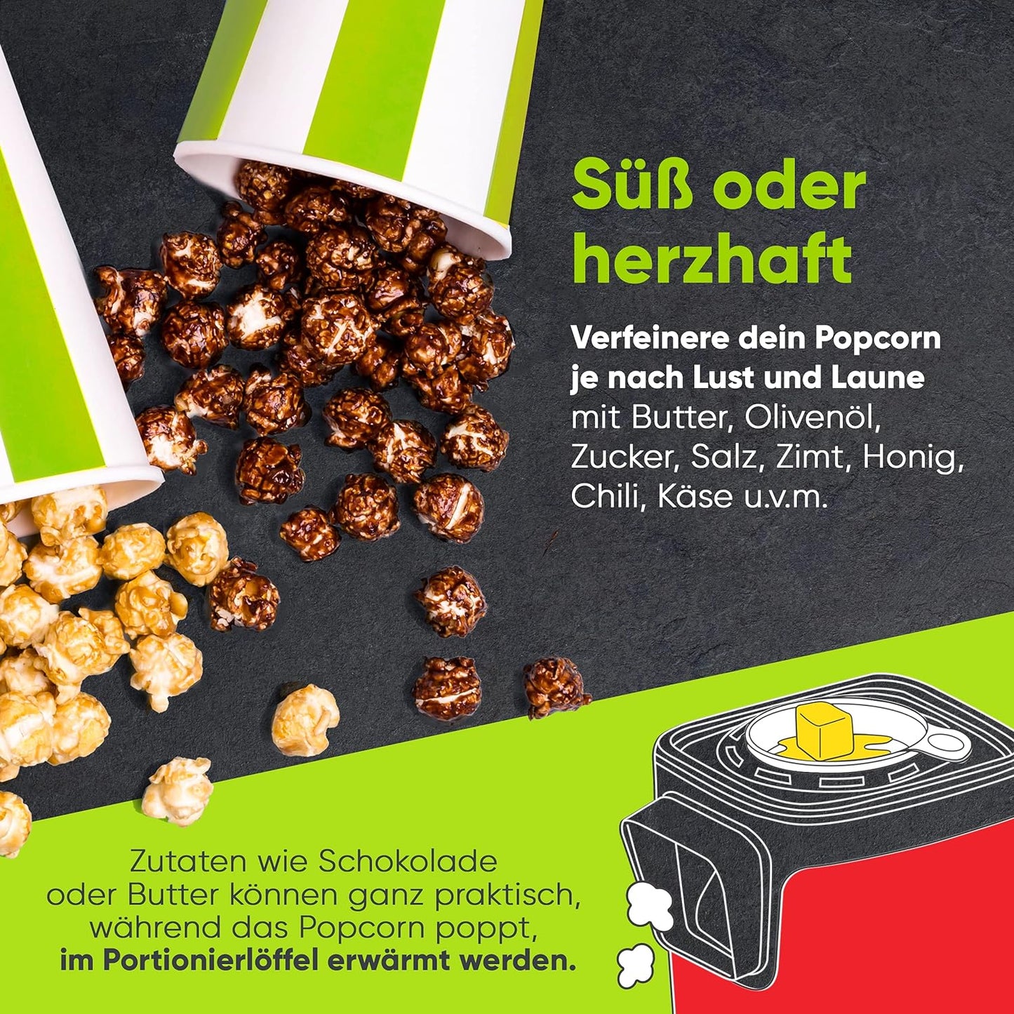 Liebfeld Popcornmaschine - Heißluft Popcorn Maker ohne Fett & Öl - Retro Küchen Gadget