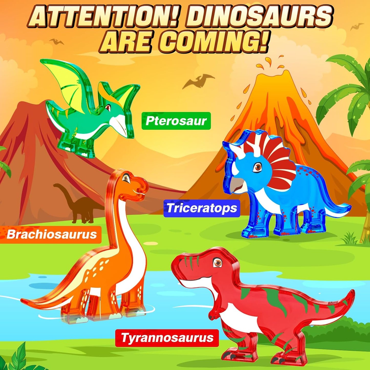 Magnetbausteine Dinosaurier Landschaft Spielzeug Kinder Montessori 46 Teile - NEU