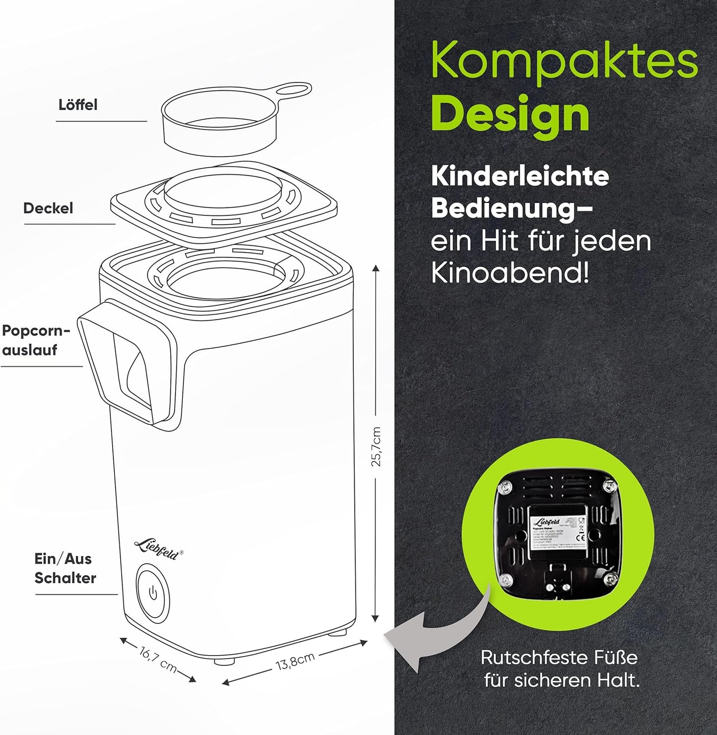 Liebfeld Popcornmaschine - Heißluft Popcorn Maker ohne Fett & Öl - Retro Küchen Gadget