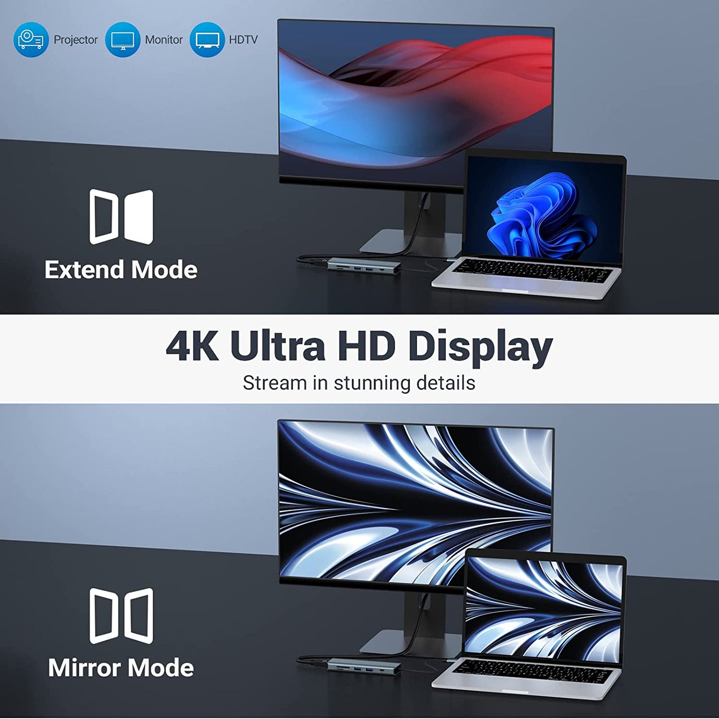 USB C Docking Station 9 in 1 Hub Adapter 4K HDMI USB 3.0 PD SD/TF Kartenleser MacBook Pro/Air, Surface