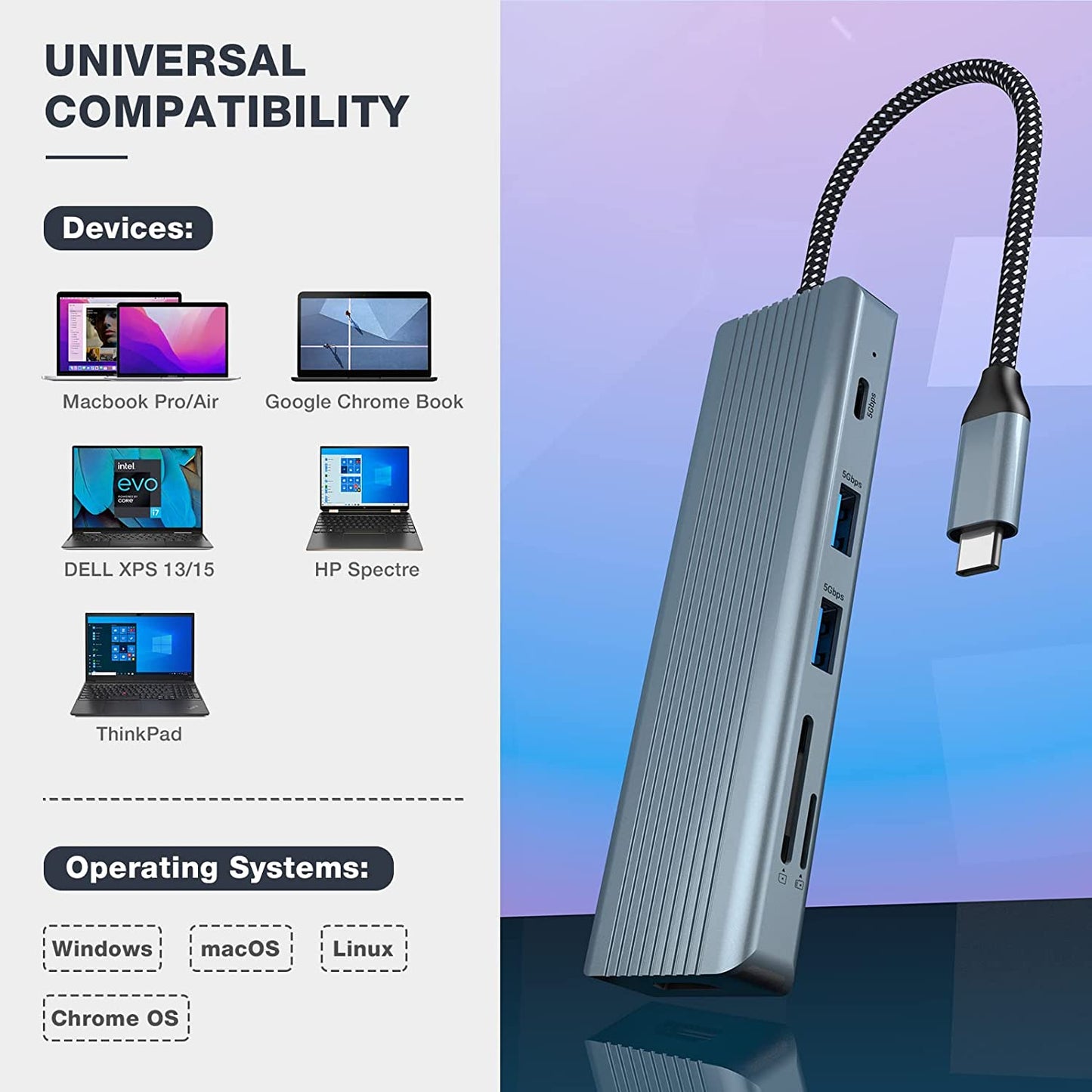 USB C Docking Station 9 in 1 Hub Adapter 4K HDMI USB 3.0 PD SD/TF Kartenleser MacBook Pro/Air, Surface