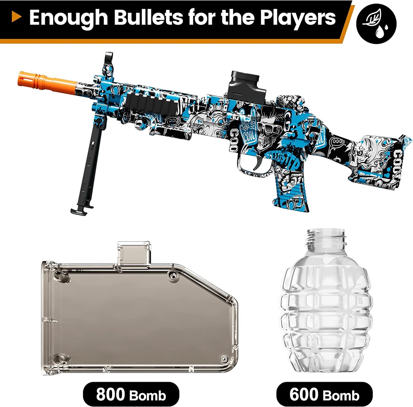 Gel-Ball-Blaster, elektrischer Splatter-Ball-Blaster, mit Schutzbrille, 50000 Munition