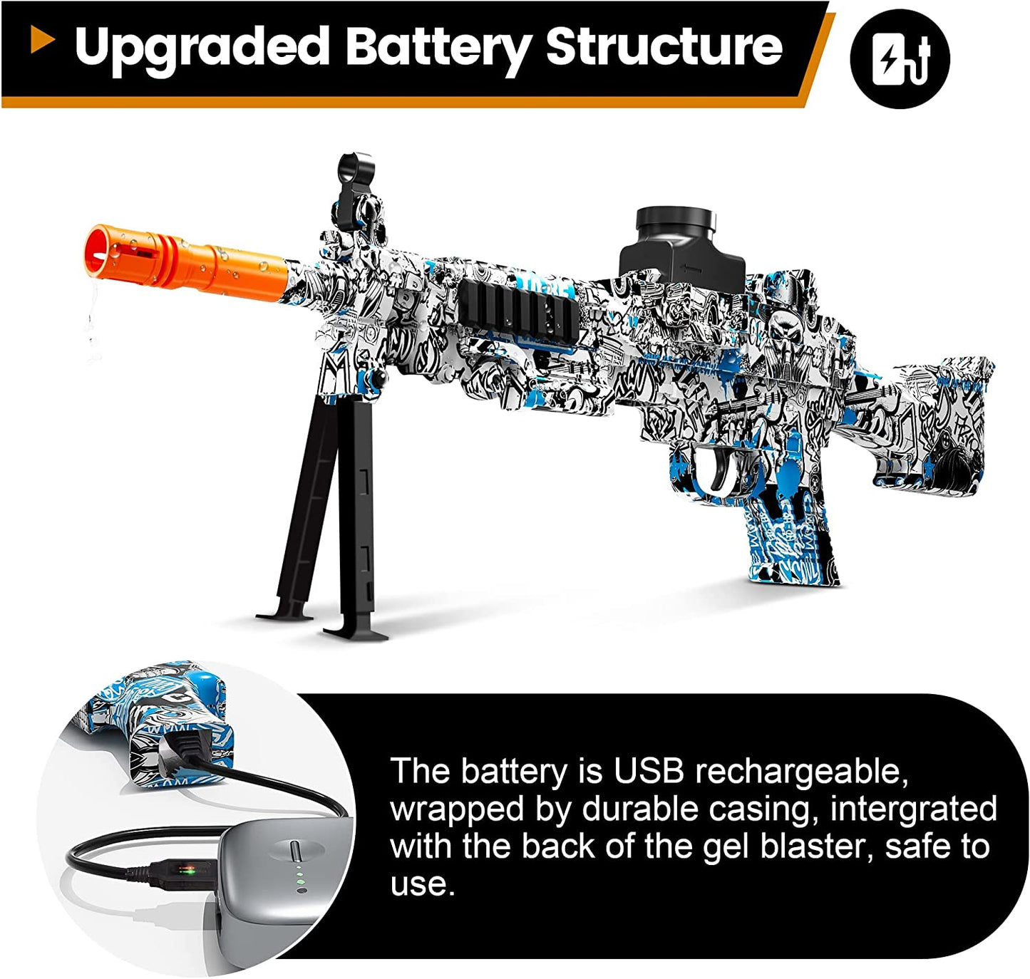 Gel-Ball-Blaster, elektrischer Splatter-Ball-Blaster, mit Schutzbrille, 50000 Munition
