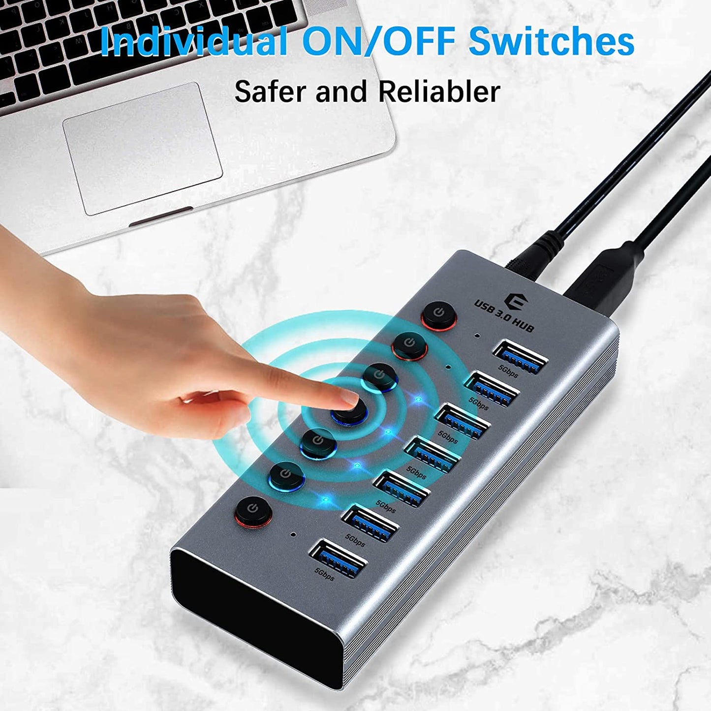 USB Hub Active 3.0 with Power Supply 7 in 1 Adapter Docking Station