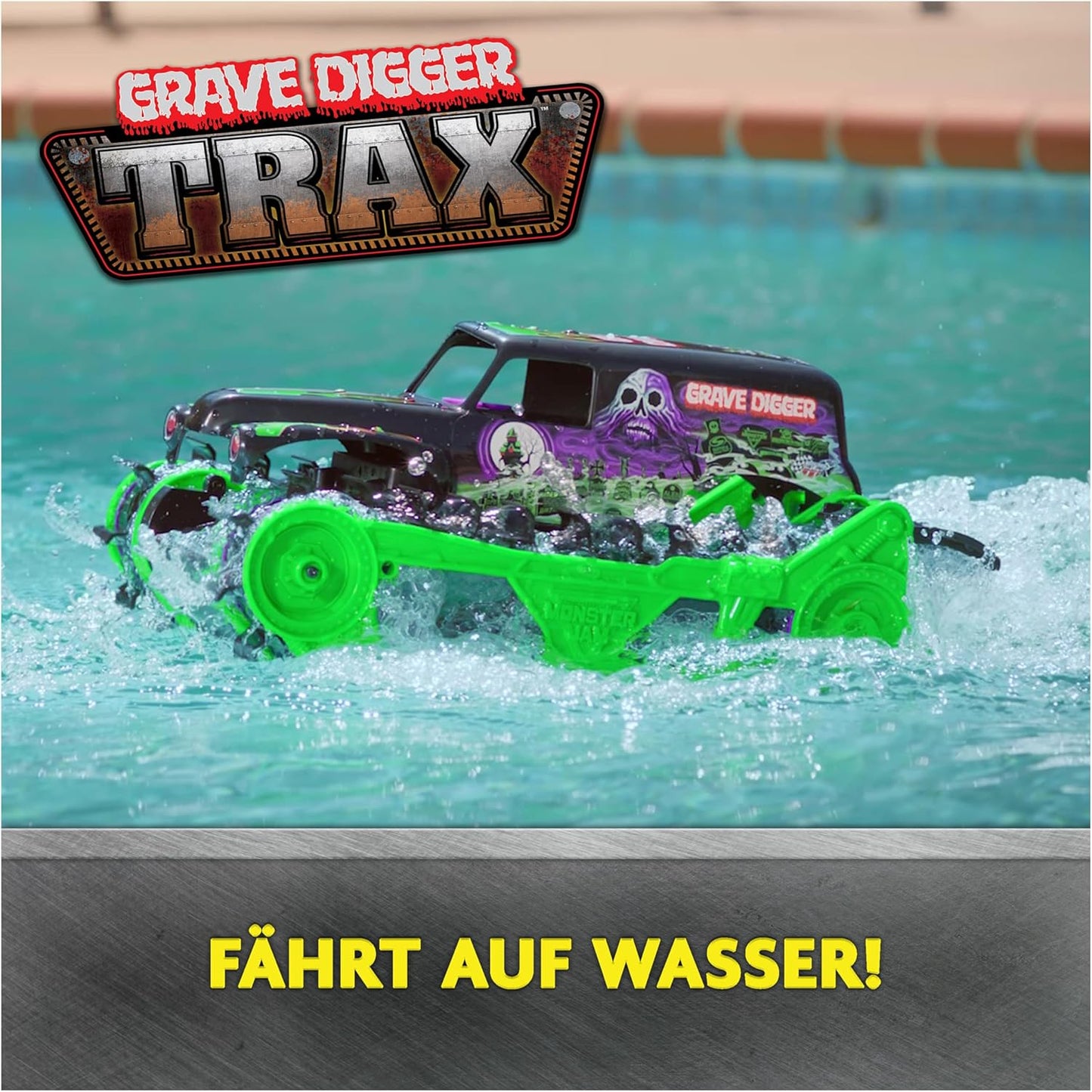 Monster Jam Grave Digger Trax RC Monster Truck für Land & Wasser Spielzeug Kinder
