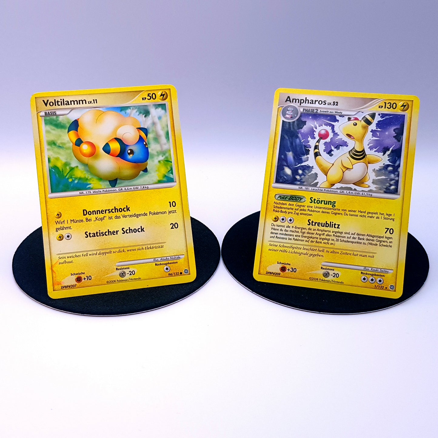 Pokemon Karten Voltilamm 94/132 & Ampharos 1/132 Diamant & Perl 2008 Near Mint