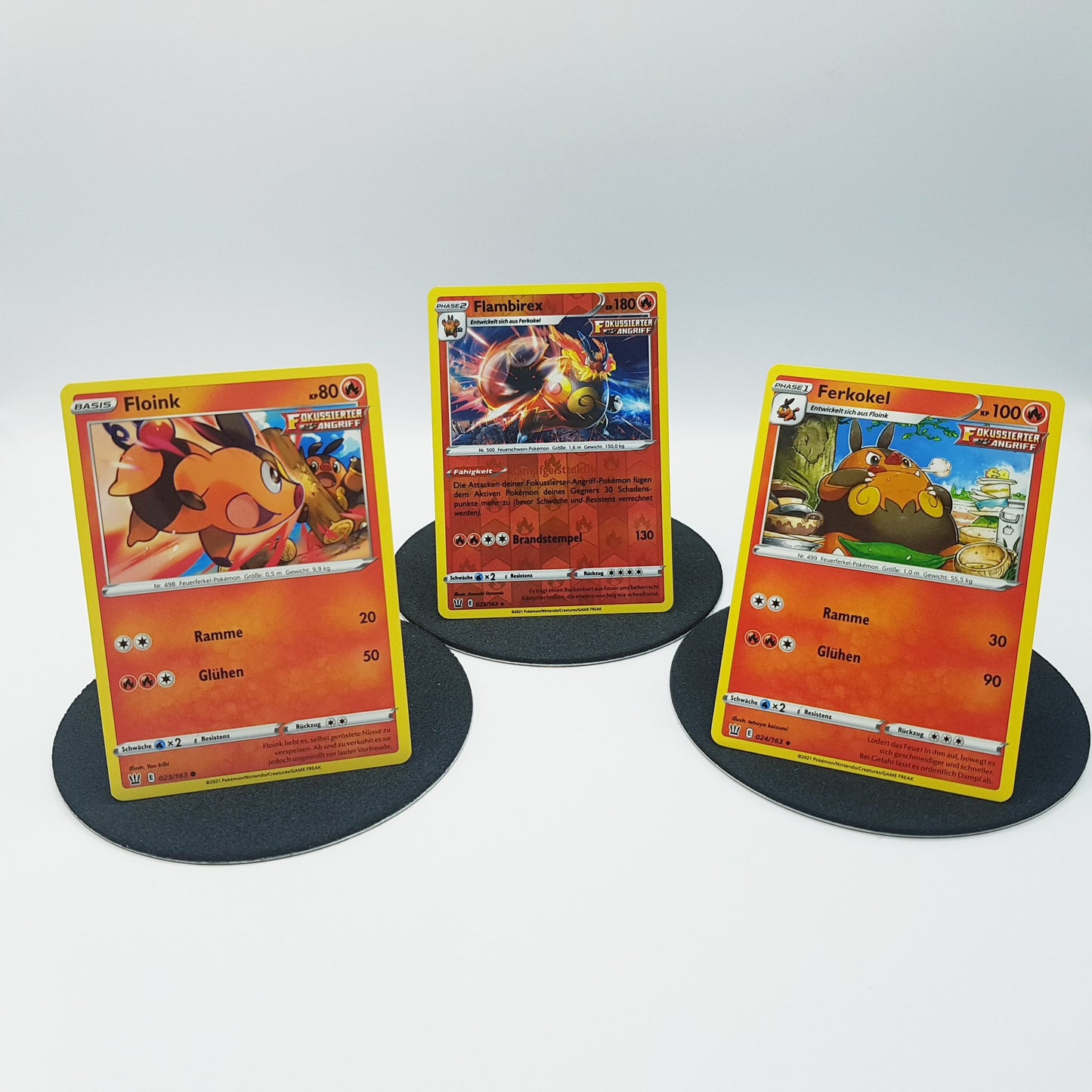 Pokemon Karten Floink 23/163 Ferkokel 24/163 Flambirex 25/163 holo rare Mint DE