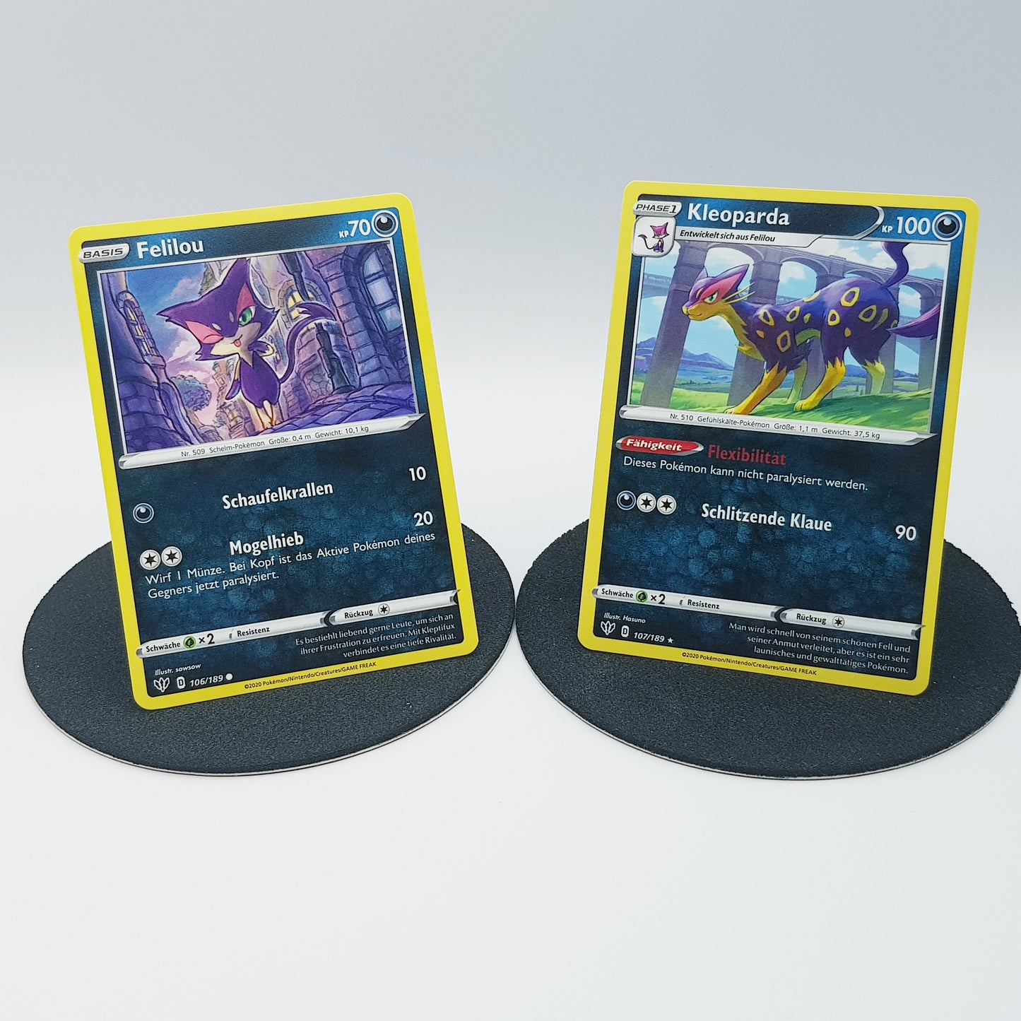 Felilou 106/189 & Kleoparda 107/189 rare - Schwert & Schild - Flammende Finsternis 2020 - DE - Pokemon