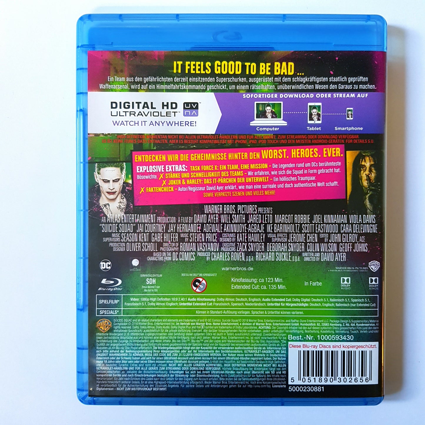 Suicide Squad - Jared Leto - Margot Robbie - Will Smith - Blu Ray Zustand sehr gut