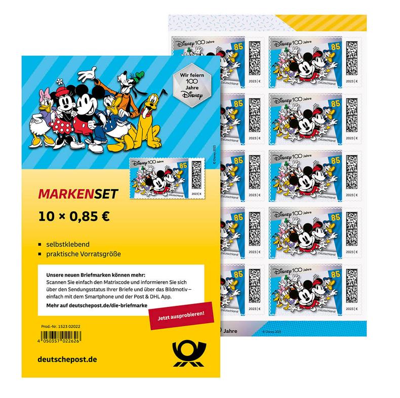 Briefmarken-Set 10 x 85ct Sondermarke 100 Jahre Disney 2023 - selbstklebend