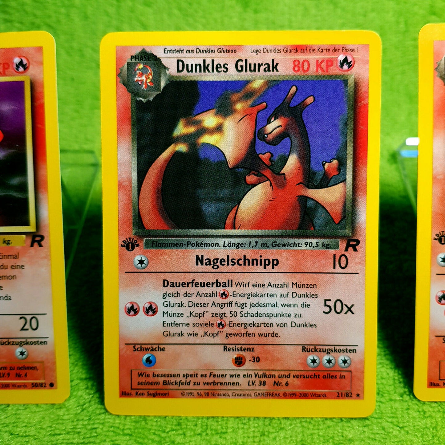 Pokemon - Glumanda 50/82 Glutexo 32/82 dunkles Glurak 21/82  - 1. Edition - MINT