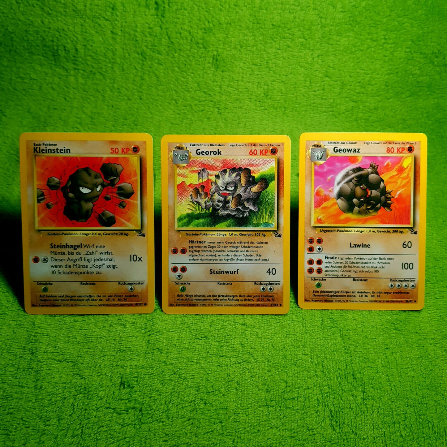 Pokemon - Kleinstein 47/62 Georok 37/62 Geowaz 36/62 - Fossil Set (1999) - MINT