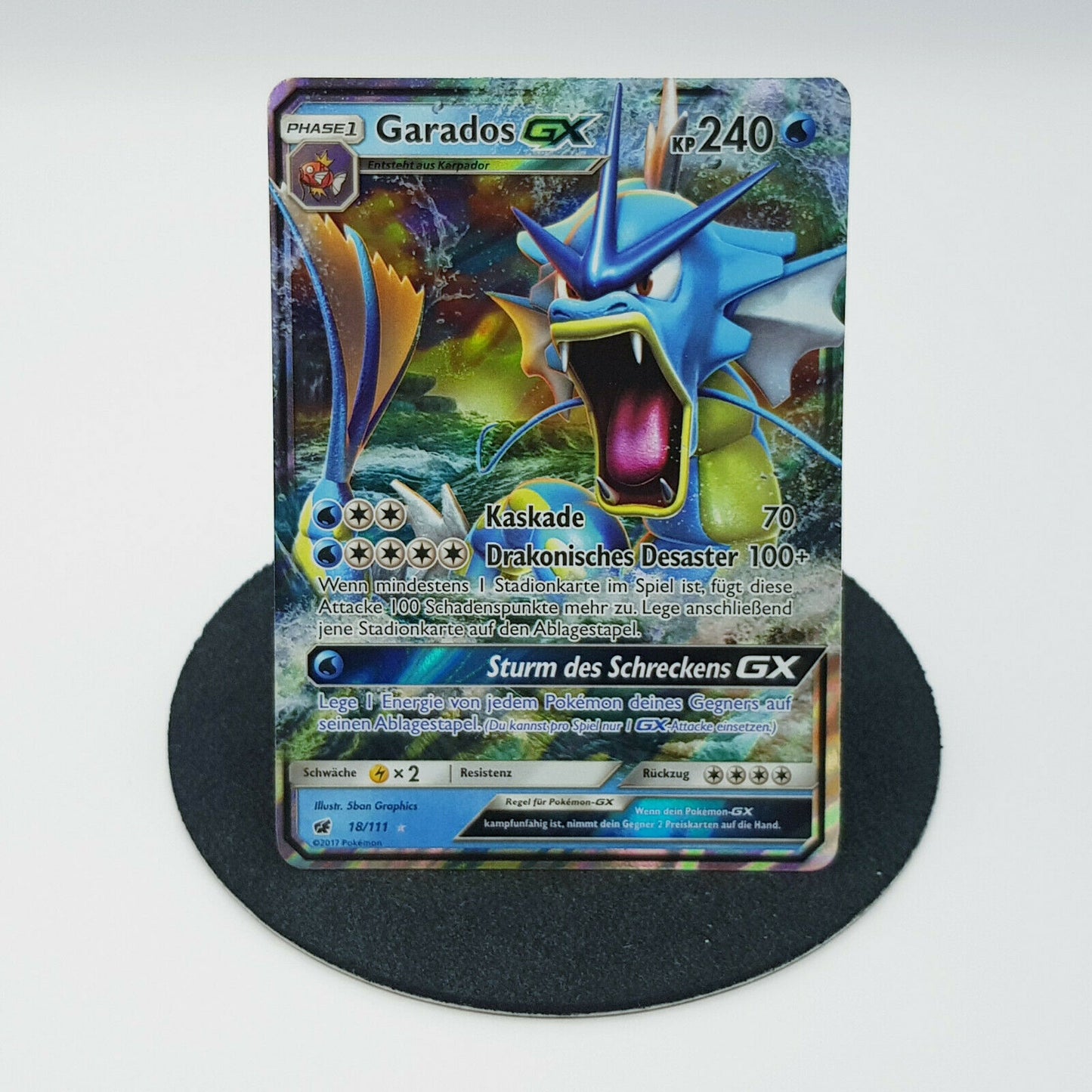 Pokemon Card Garados GX 18/111 rare holo SM Aufziehen der Sturmröte 2017 Mint