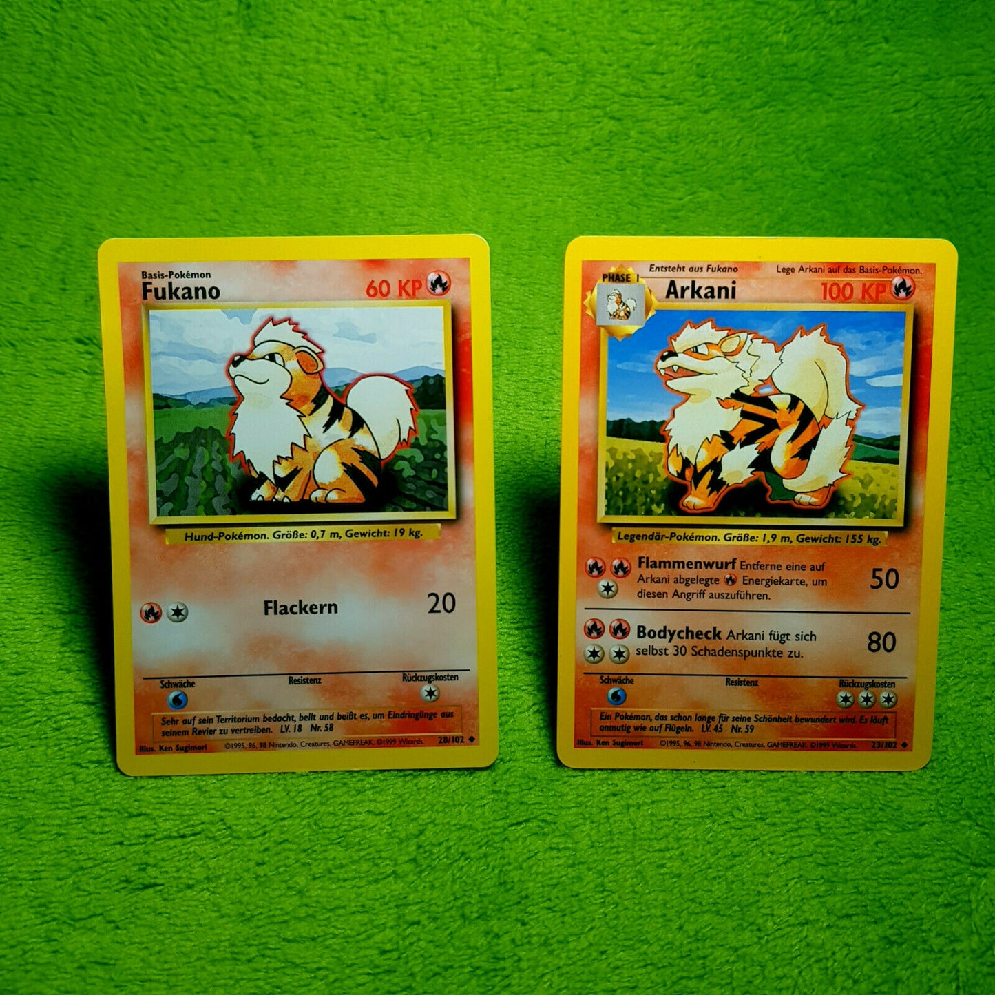 Pokemon - Fukano 28/102 & Arkani 23/102 - Base Set (1999) - Near Mint