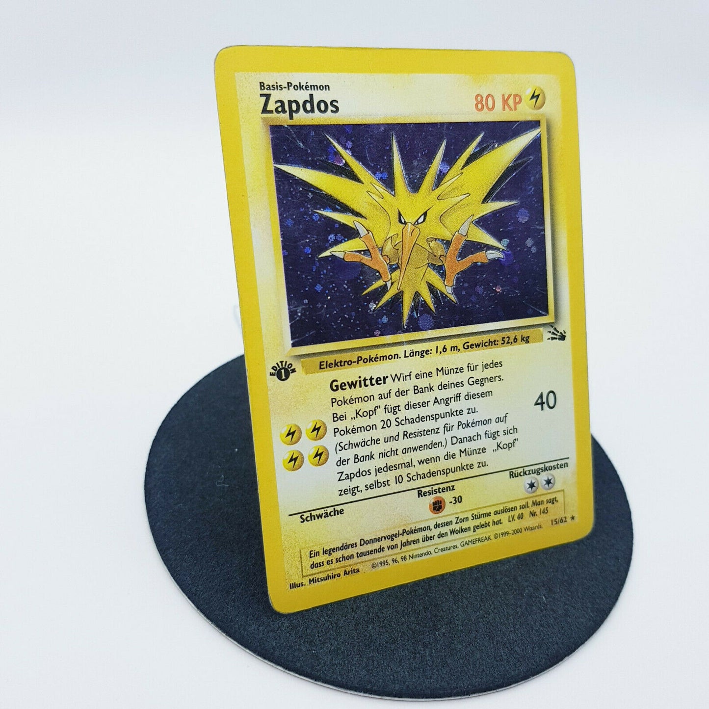 Pokemon Karte - Zapdos 15/62 rare holo 1. Edition Fossil Set 2000 deutsch