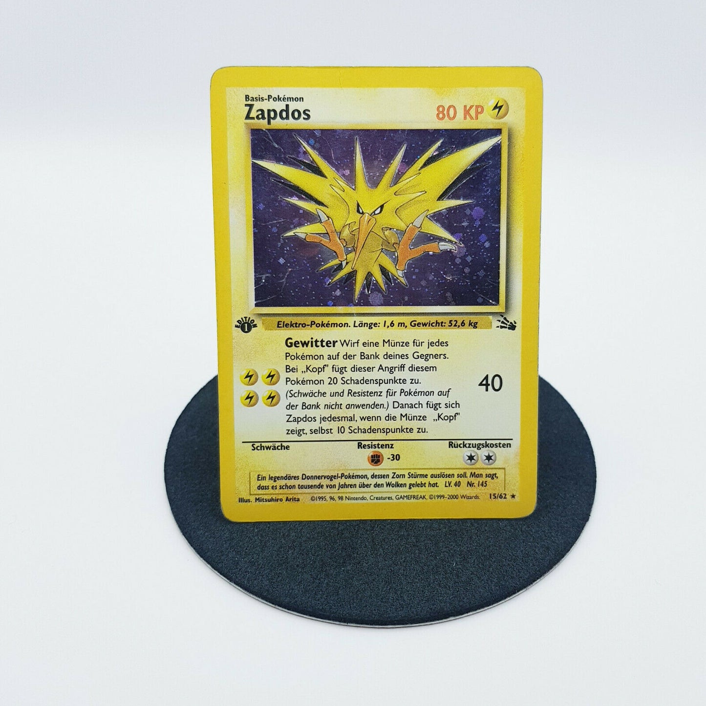 Pokemon Karte - Zapdos 15/62 rare holo 1. Edition Fossil Set 2000 deutsch