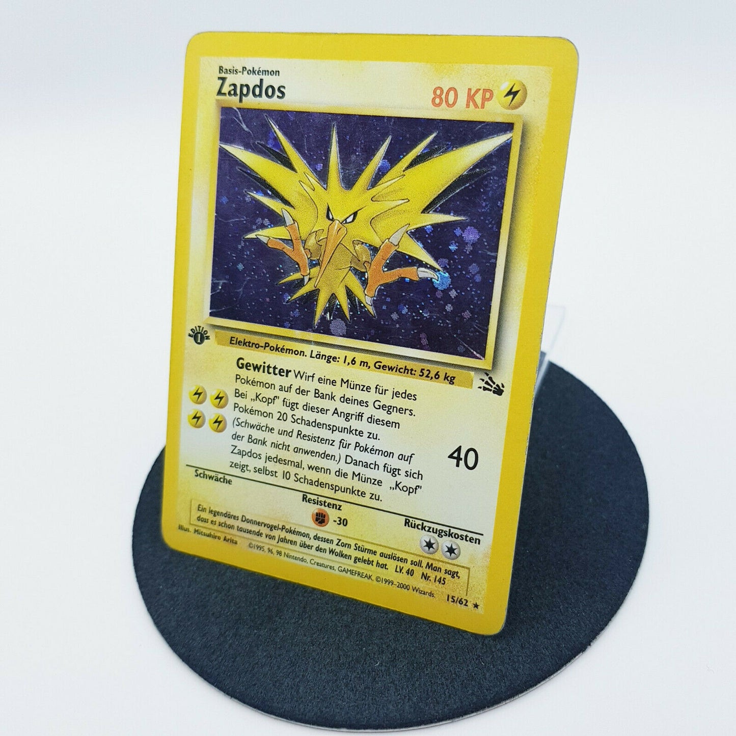 Pokemon Karte - Zapdos 15/62 rare holo 1. Edition Fossil Set 2000 deutsch