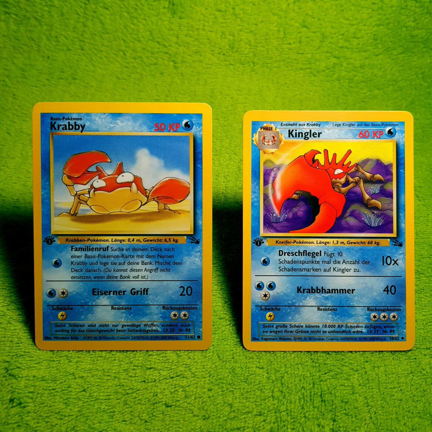 Pokemon - Krabby 51/62 Kingler 38/62 - 1. Edition - Mint