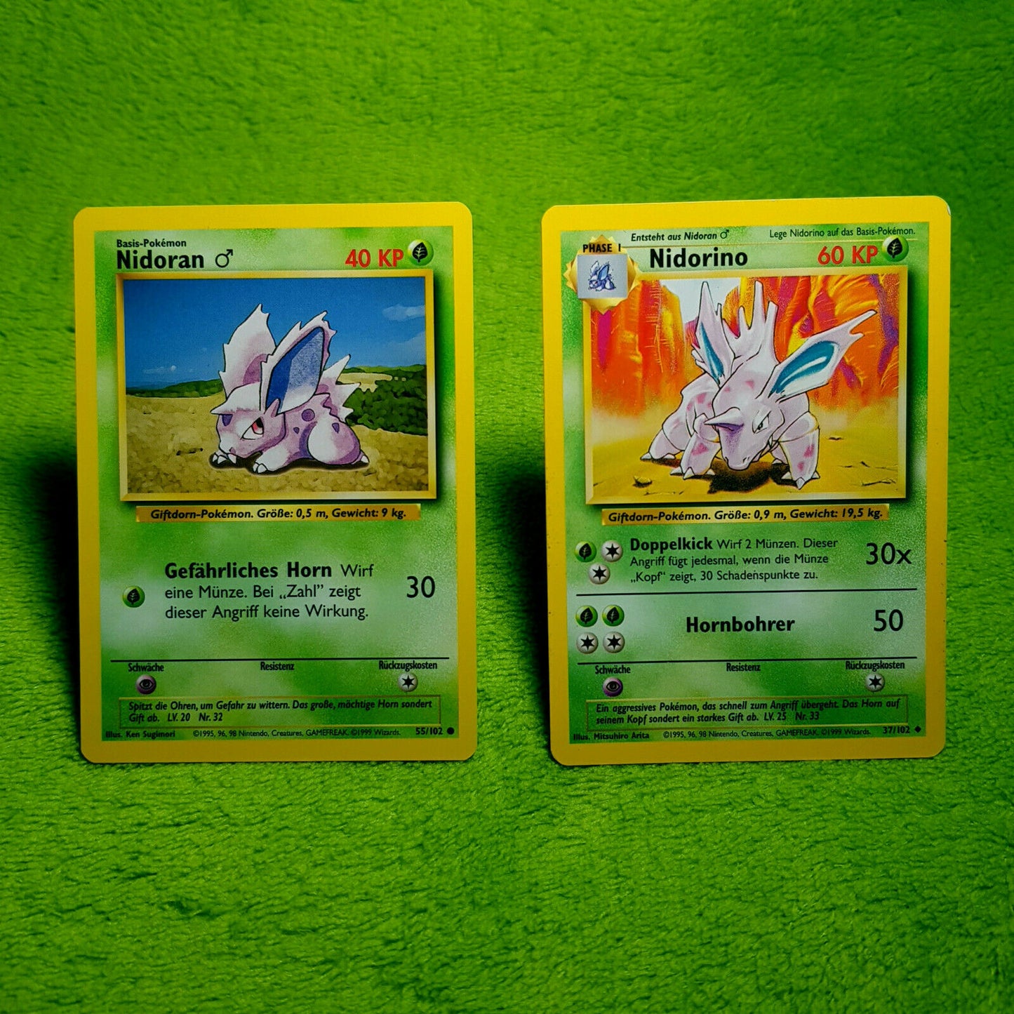 Pokemon - Nidoran 55/102 & Nidorino 37/102 - Base Set (1999) Near Mint
