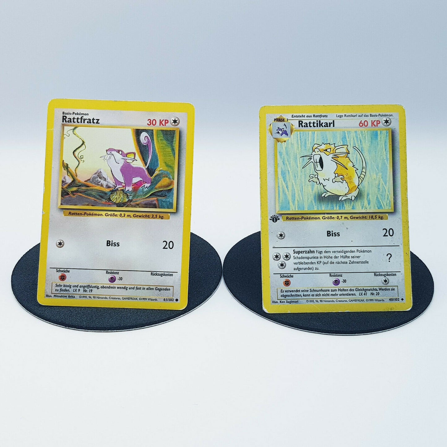 Pokemon Karten Rattfratz 61/102 Rattikarl 40/102 1. Edition Base Set 1999