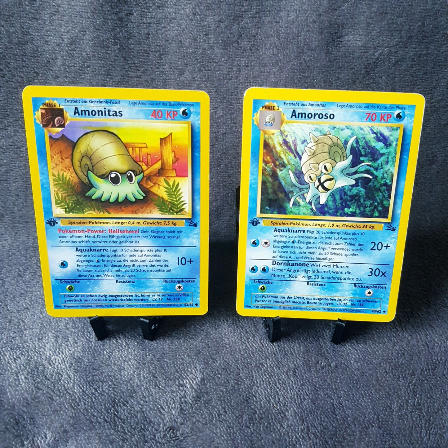 Pokemon - Amonitas 52/62 & Amoroso 40/62 - 1. Edition - Fossil Set (2000) - NM