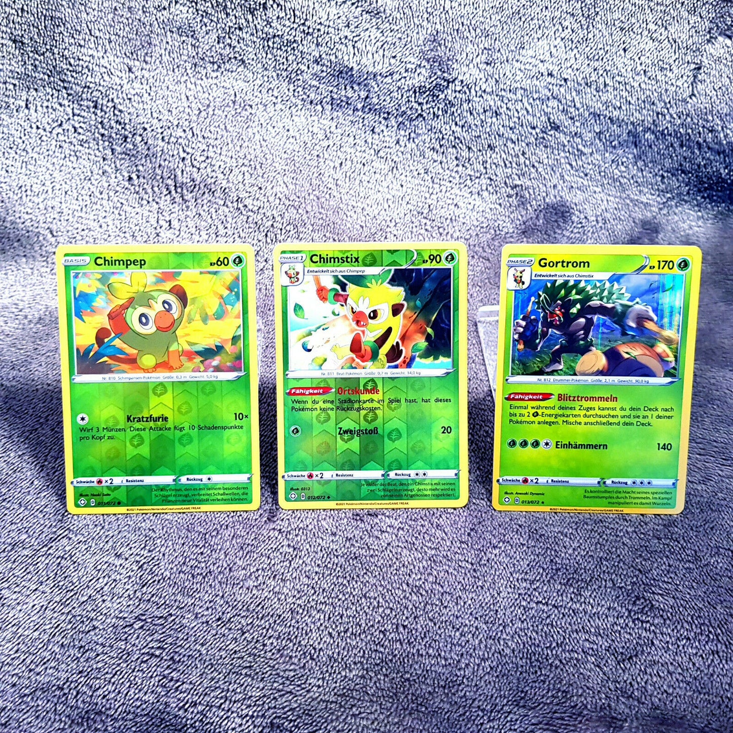Pokemon - Chimpep 11/72 & Chimstix 12/72 & Gortrom 13/72 - all HOLO - MINT