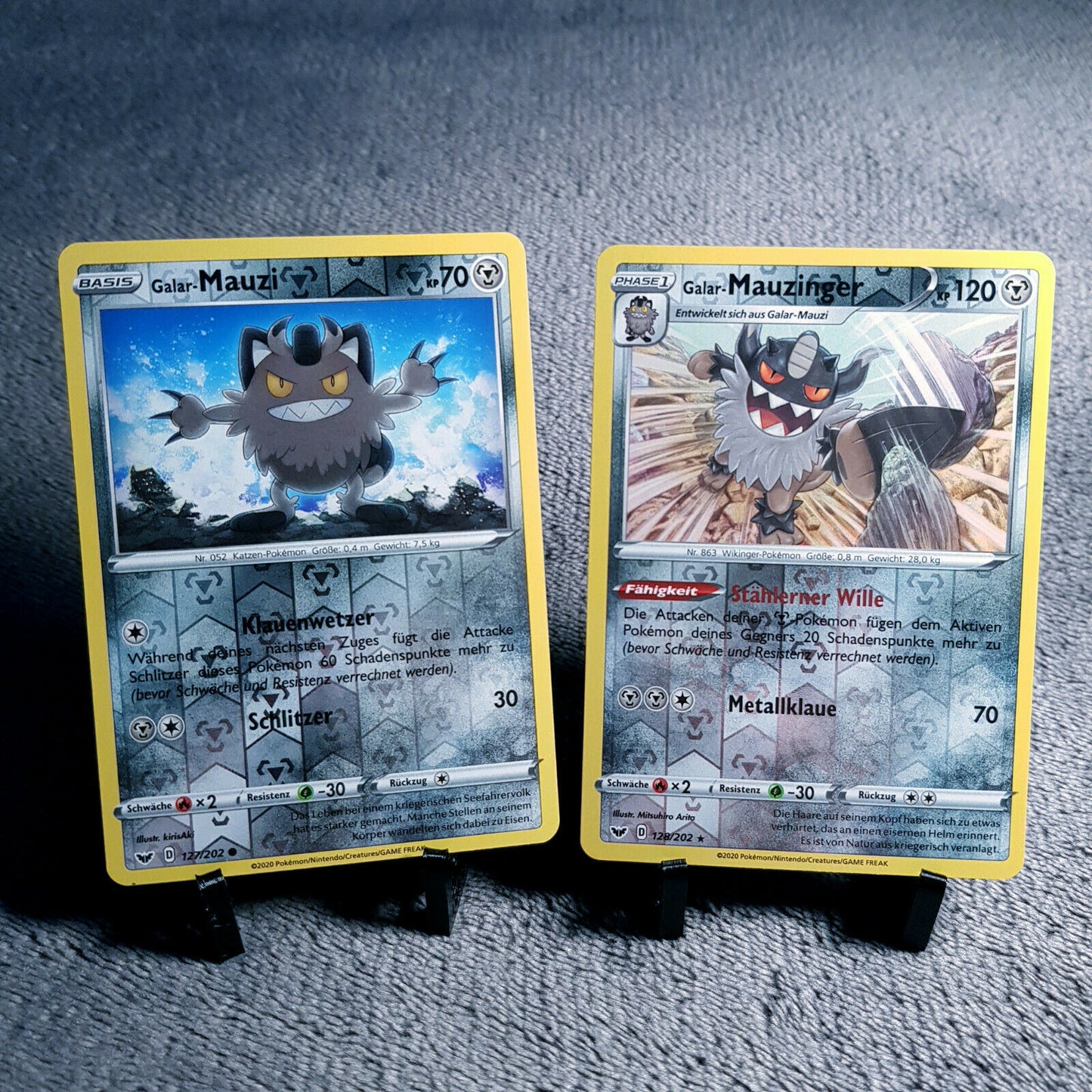 Pokemon Karten | Galar-Mauzi 127/202 & Mauzinger 128/202 rare holo | Mint | PSA