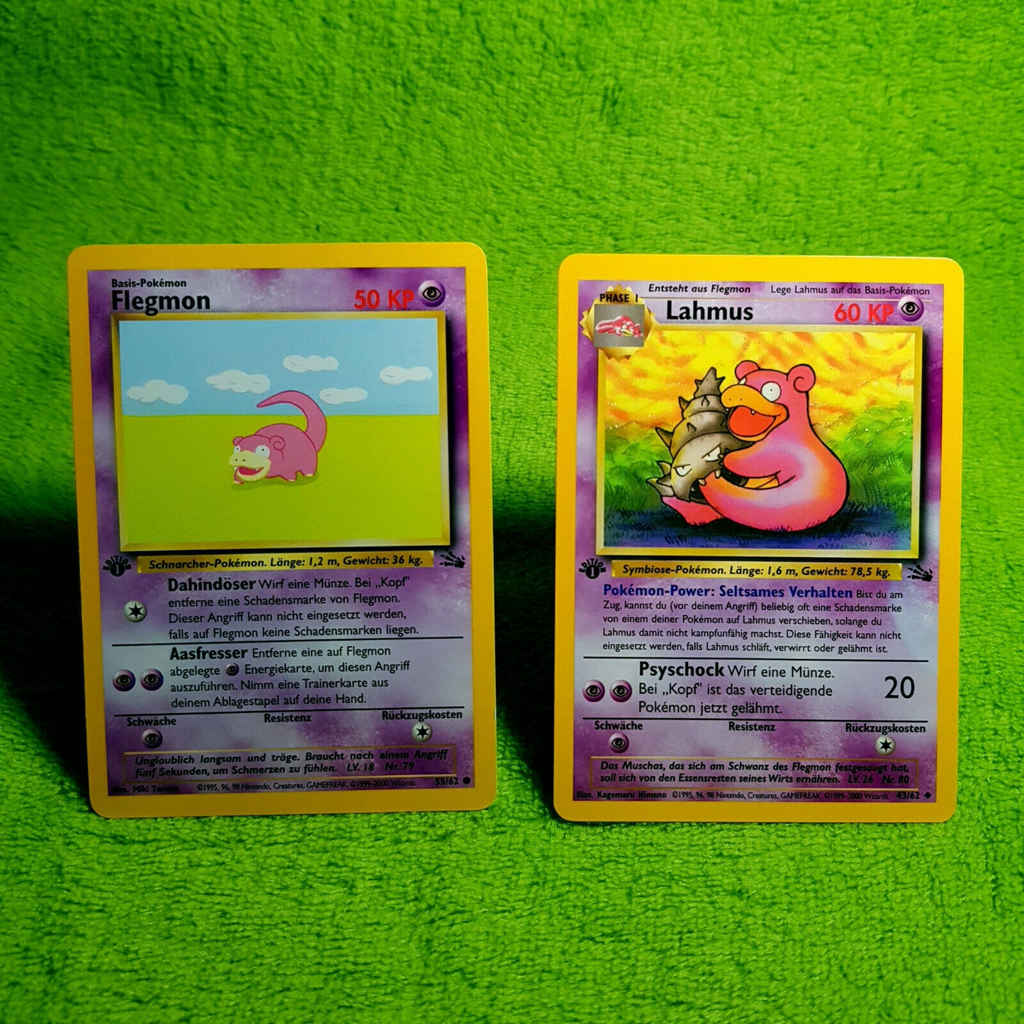 Pokemon - Flegmon 55/62 & Lahmus 43/62 - 1. Edition - Fossil Set (1999) - MINT